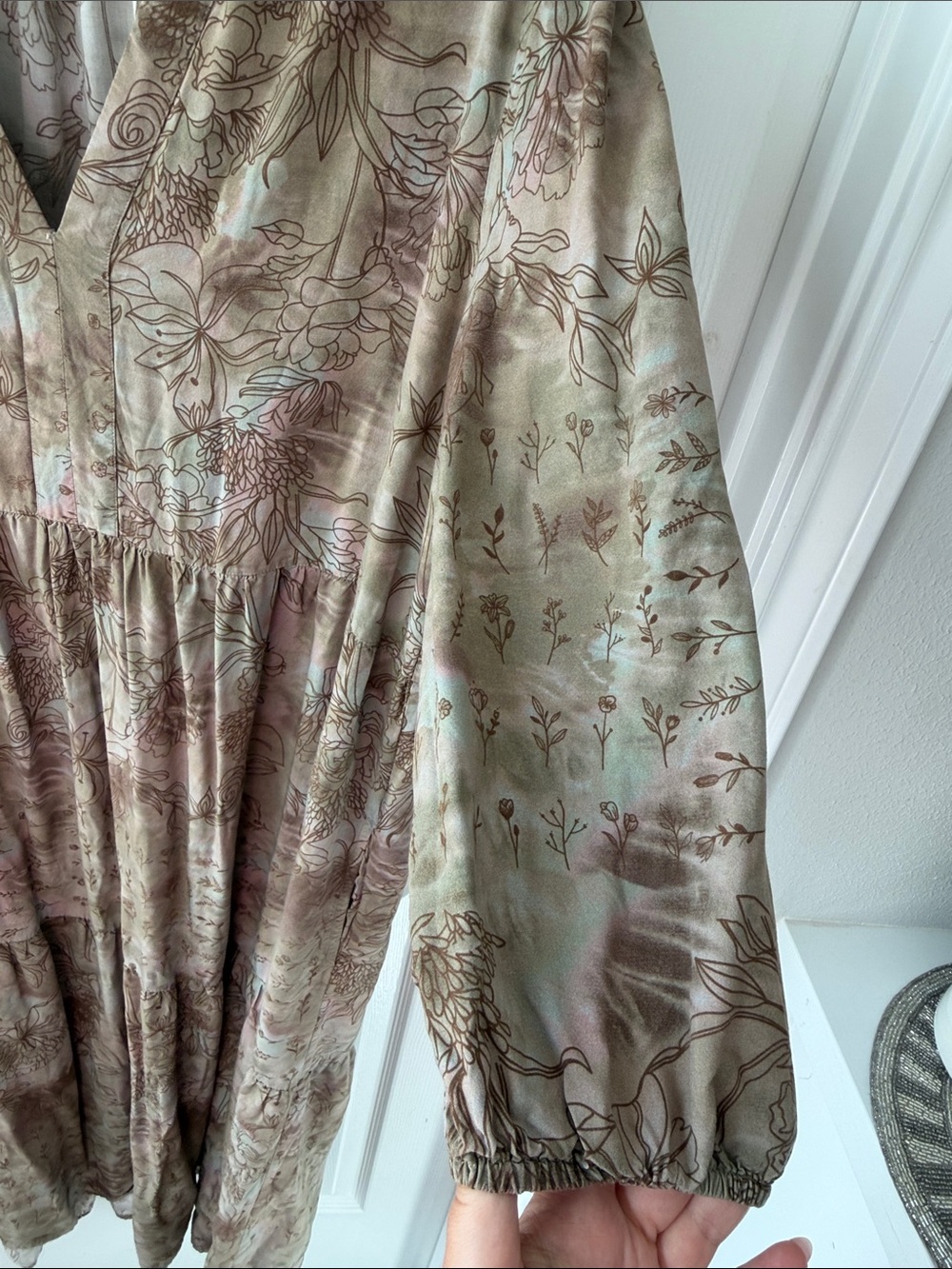 Floral Tiered Midi Dress in Taupe - Picture 3 of 5